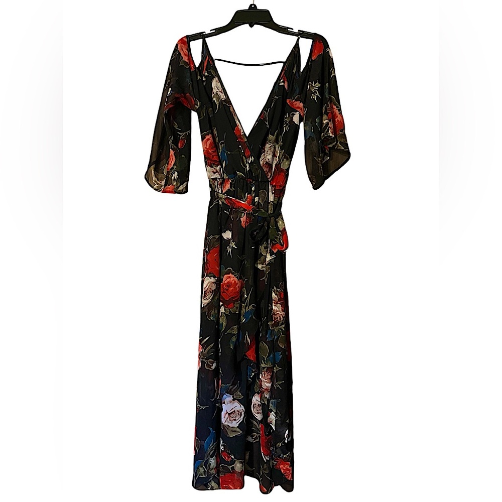 Floral, open shoulder, high/low dress